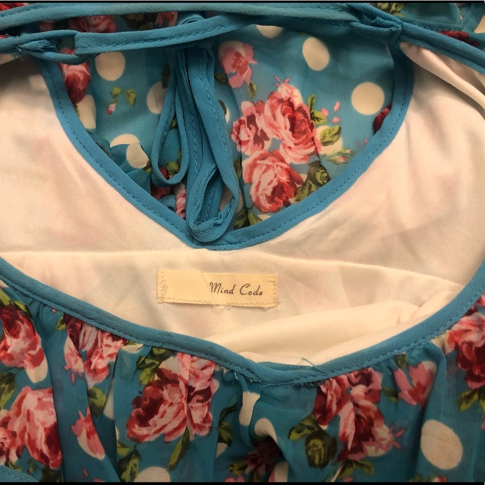 Mind Code Beautiful Turquoise Polka Dot Floral Su… - image 5